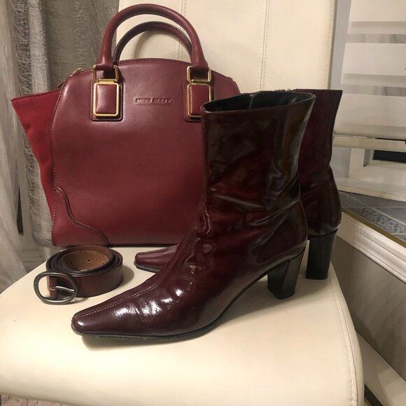 AQUATALIA Burgundy Red Bordeaux Patent Leather Ankle Boots - Picture 4 of 8